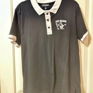 True Religion Black Polo with White Trim and Logo